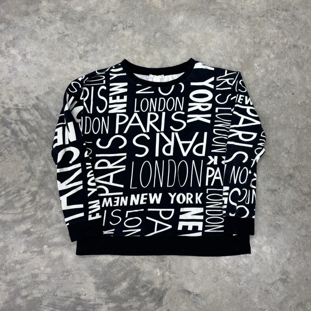 Forever 21 London Paris New York Black And White Crewneck Small Y2K - Picture 2 of 7